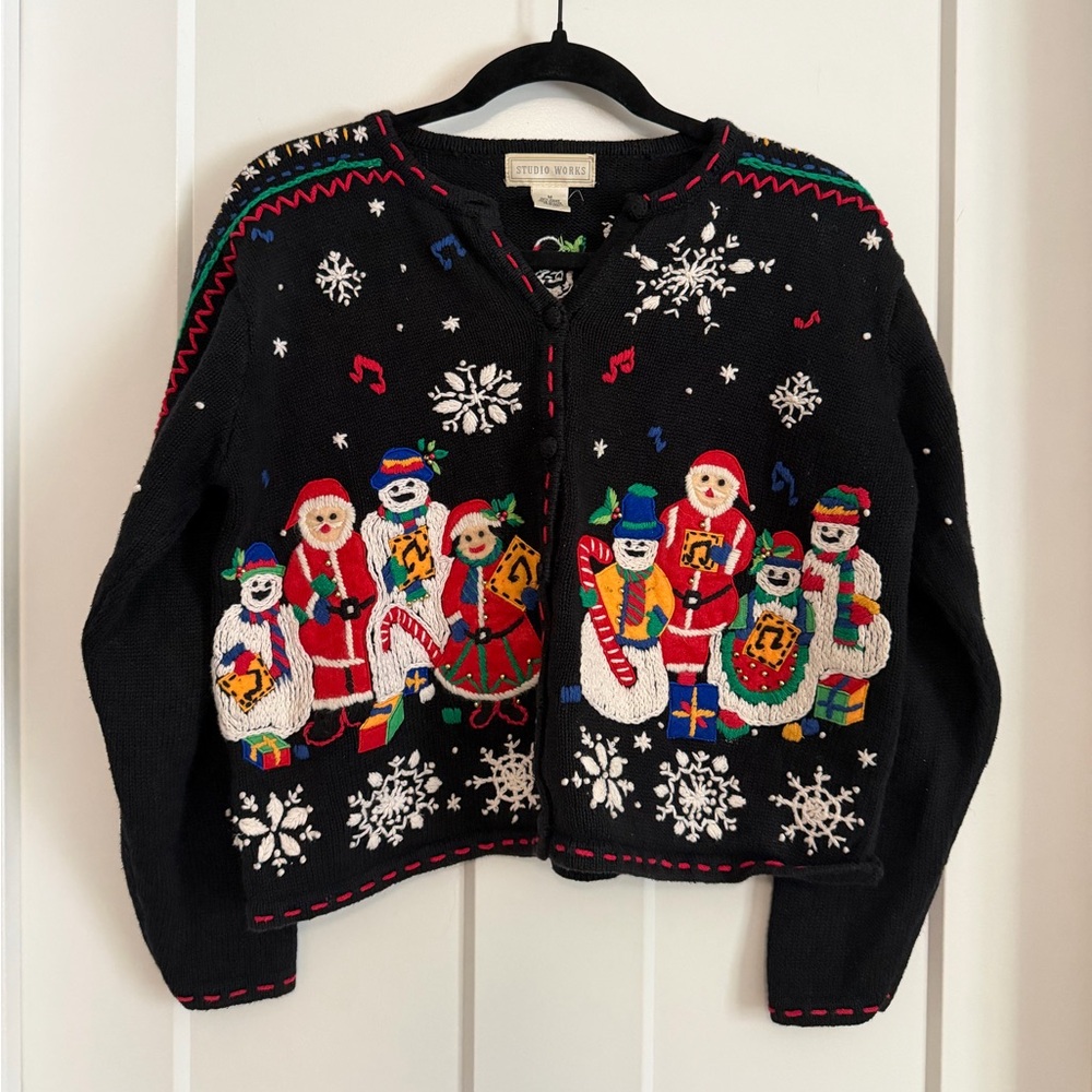 SOLD- Vintage ugly Christmas sweater cardigan size medium